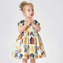 Load image into Gallery viewer, Pink Chicken - Baby Girls Adaline Dress Set - Light Blue Watercolor Dogs