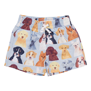 Pink Chicken - Baby Boys Swim Trunk - Light Blue Watercolor Dogs