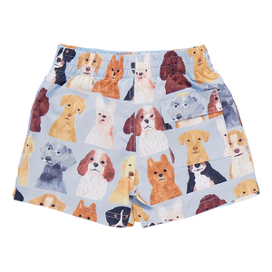 Pink Chicken - Baby Boys Swim Trunk - Light Blue Watercolor Dogs