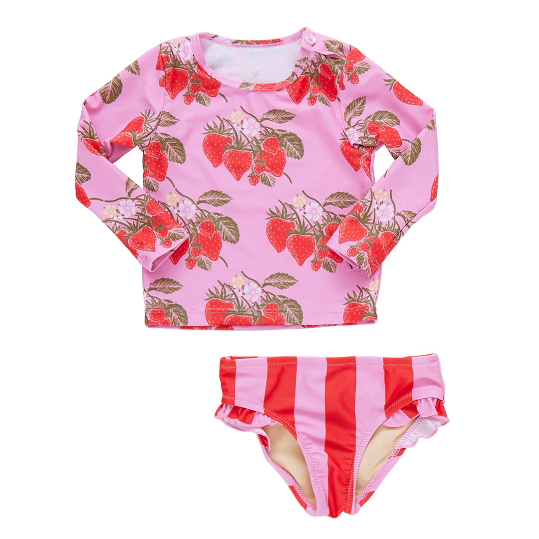 Pink Chicken - Baby Girls Rash Guard Set - Pink Wild Strawberries