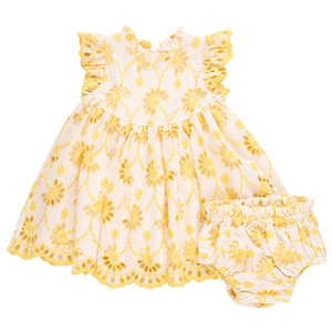 Pink Chicken - Baby Girls Cynthia Dress Set - Bright Yellow Eyelet