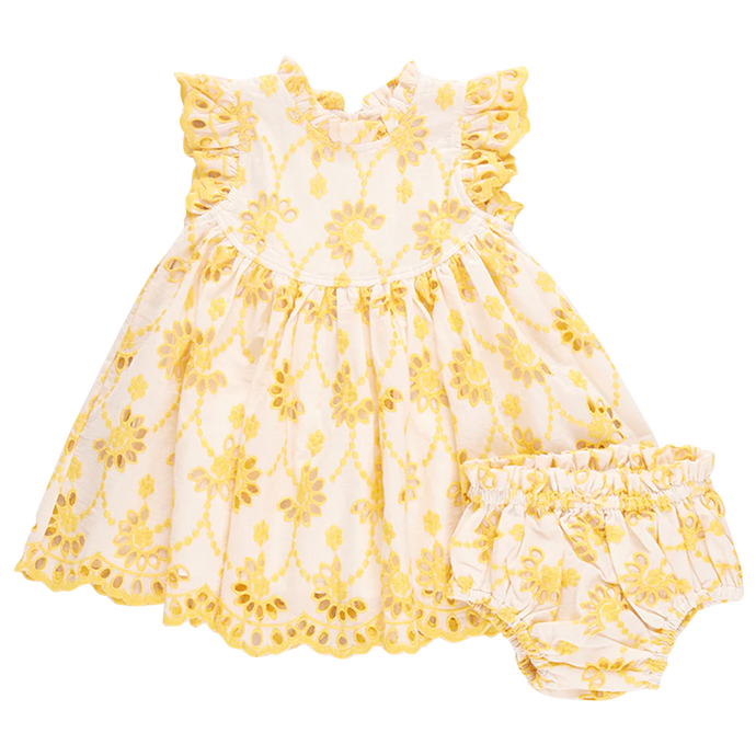 Pink Chicken - Baby Girls Cynthia Dress Set - Bright Yellow Eyelet