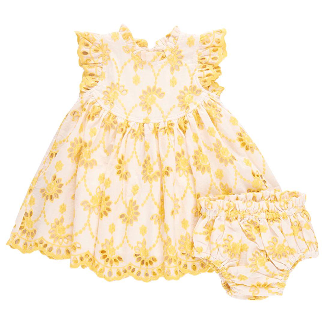 Pink Chicken - Baby Girls Cynthia Dress Set - Bright Yellow Eyelet