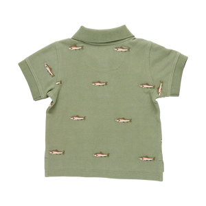 Pink Chicken - Baby Boys Alec Shirt - Rainbow Trout Embroidery
