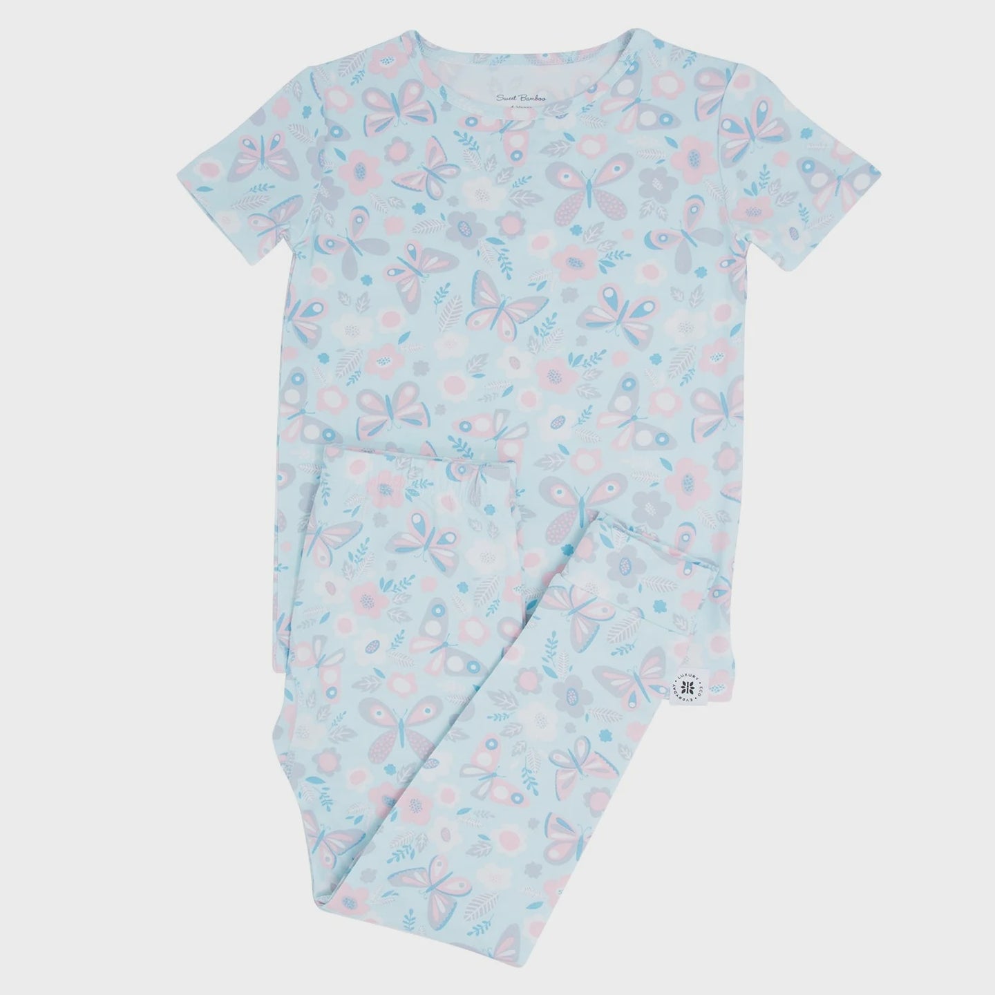 Sweet Bamboo - Big Kid Pajama SS - Aqua Butterfly