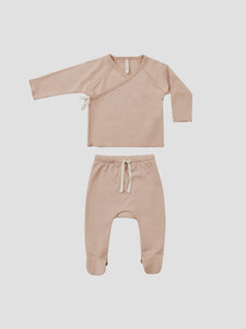 Quincy Mae - Wrap Top + Footed Pant Set - Blush