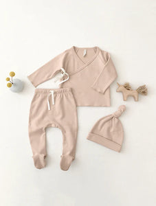 Quincy Mae - Wrap Top + Footed Pant Set - Blush