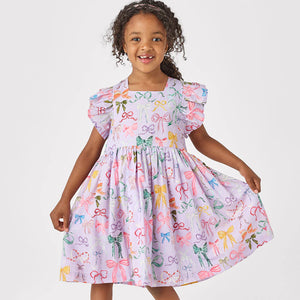 Pink Chicken - Girls Elsie Dress - Lavender Watercolor Bows