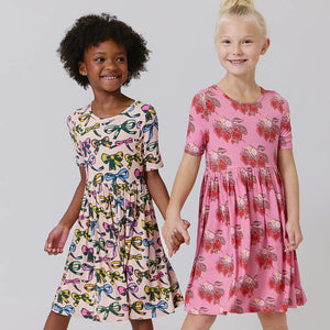 Pink Chicken - Girls Bamboo Steph Dress - Pink Wild Strawberries