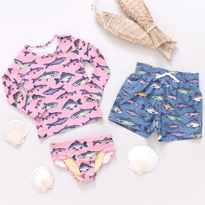 Pink Chicken - Baby Boys Swim Trunk - Bluestone Multi Fishies