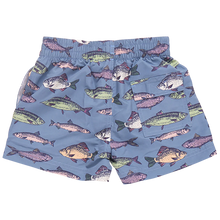 Load image into Gallery viewer, Pink Chicken - Boys Swim Trunk - Bluestone Multi Fishies