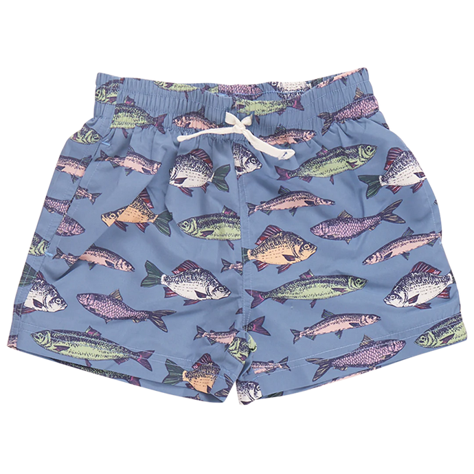 Pink Chicken - Boys Swim Trunk - Bluestone Multi Fishies