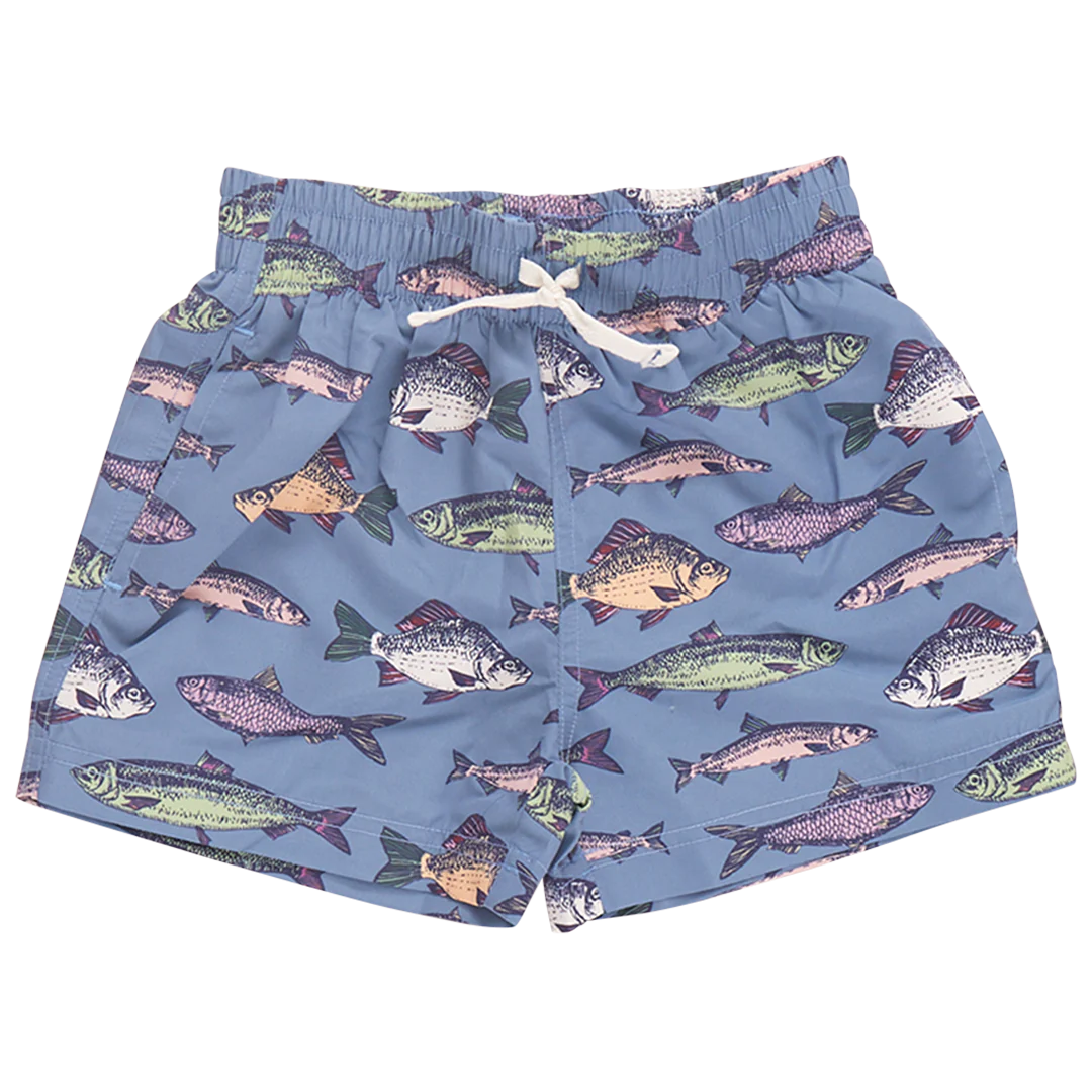 Pink Chicken - Boys Swim Trunk - Bluestone Multi Fishies