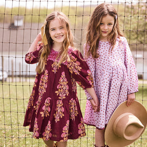 Pink Chicken - Girls Fiona Dress - Burgundy Bouquet Floral