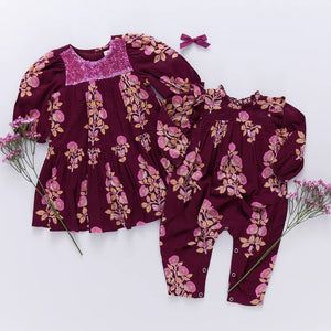 Pink Chicken - Baby Girls Kalani Jumper - Burgundy Bouquet Floral