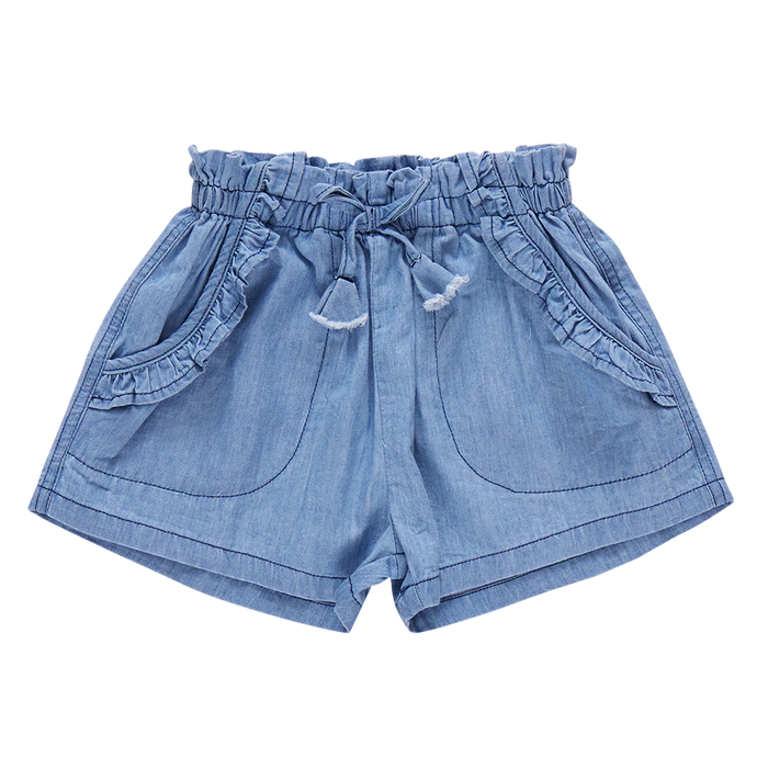 Pink Chicken - Girls Theodore Short - Medium Wash Chambray