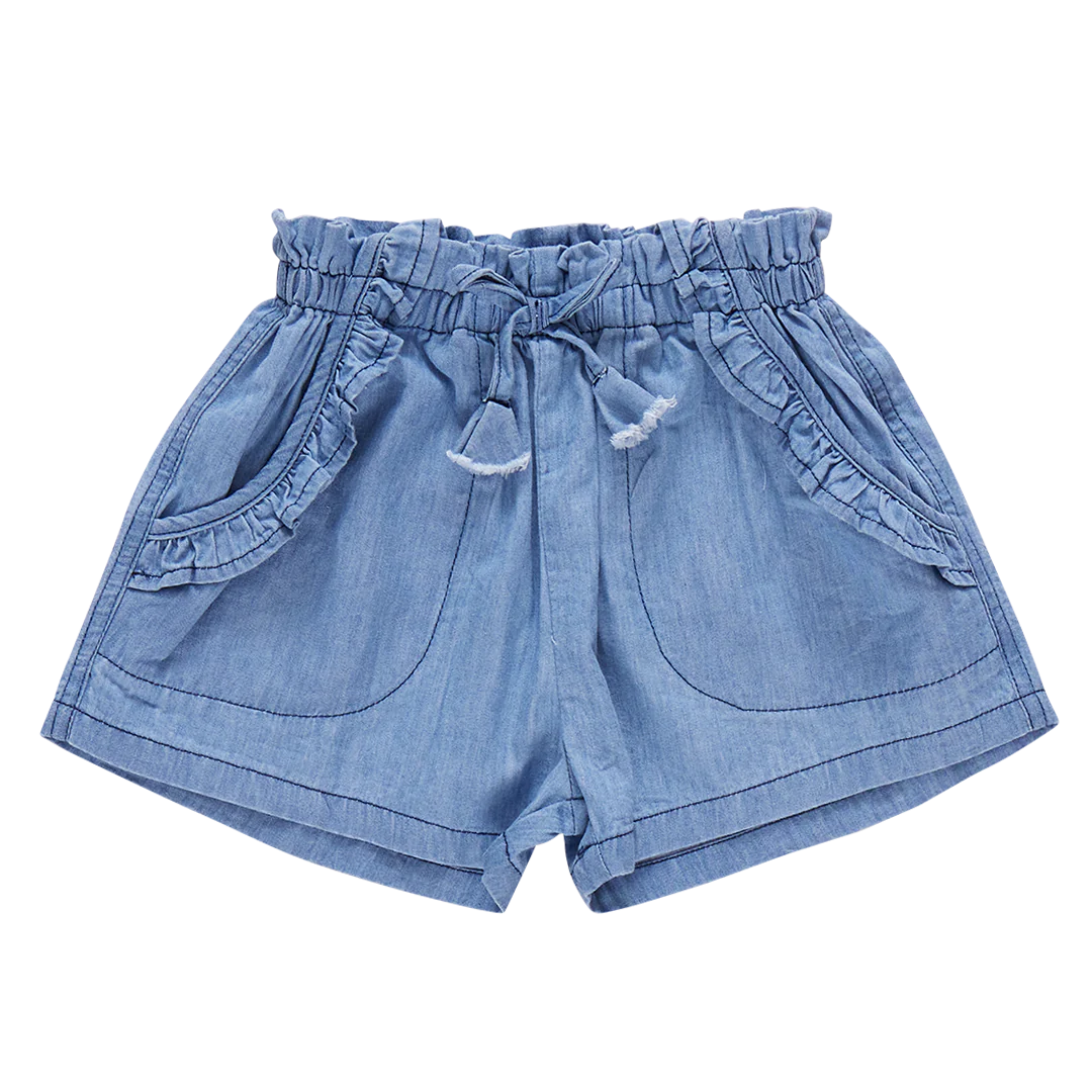 Pink Chicken - Girls Theodore Short - Medium Wash Chambray