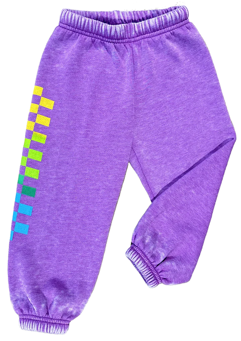 Rowdy Sprout - Rainbow Check Plum Sweatpant