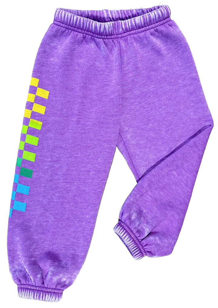 Rowdy Sprout - Rainbow Check Plum Sweatpant