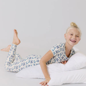 Pink Chicken - Kids Bamboo PJ Set - Blue Corgis