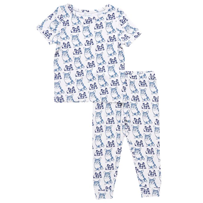 Pink Chicken - Kids Bamboo PJ Set - Blue Corgis