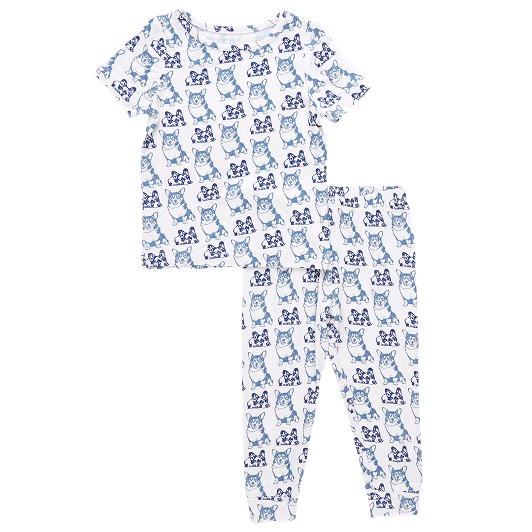 Pink Chicken - Kids Bamboo PJ Set - Blue Corgis