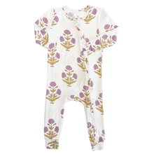 Load image into Gallery viewer, Pink Chicken - Baby Ruffle Bamboo Romper - Lavender Dandelion