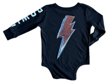 Load image into Gallery viewer, Rowdy Sprout - Bowie Bolt LS Onesie - Jet Black