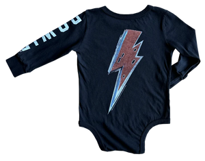 Rowdy Sprout - Bowie Bolt LS Onesie - Jet Black