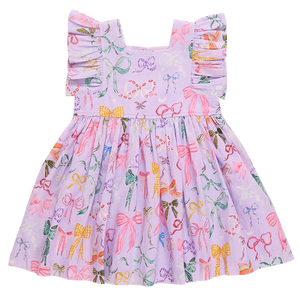 Pink Chicken - Girls Elsie Dress - Lavender Watercolor Bows