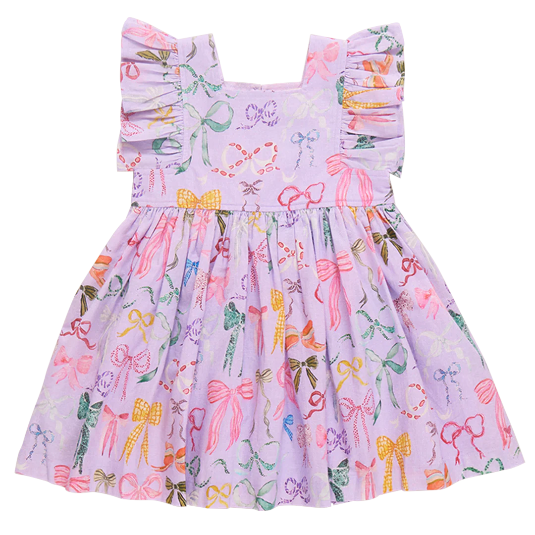 Pink Chicken - Girls Elsie Dress - Lavender Watercolor Bows