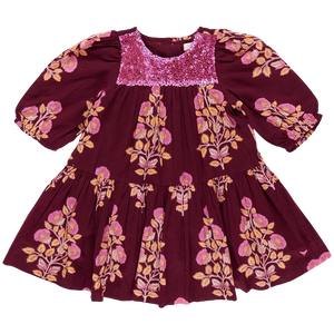 Pink Chicken - Girls Fiona Dress - Burgundy Bouquet Floral