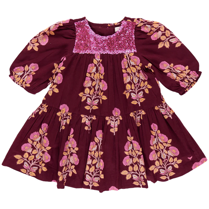 Pink Chicken - Girls Fiona Dress - Burgundy Bouquet Floral