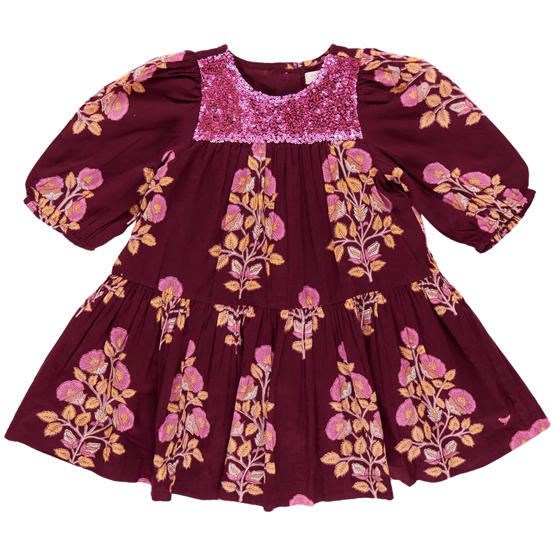 Pink Chicken - Girls Fiona Dress - Burgundy Bouquet Floral