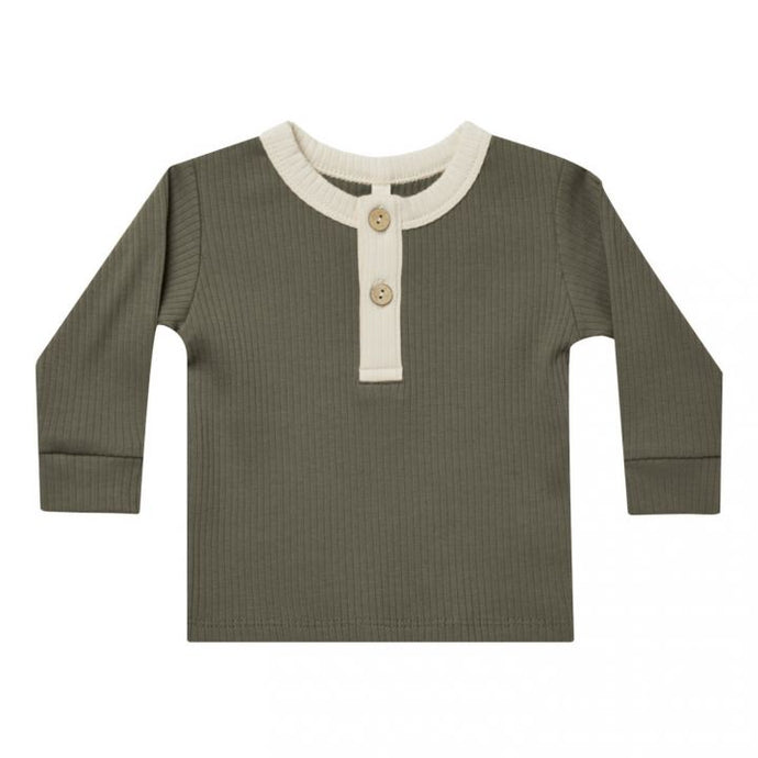 Quincy Mae - Ribbed Long Sleeve Henley - Forest