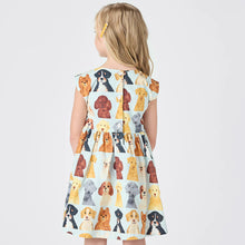 Load image into Gallery viewer, Pink Chicken - Girls Adaline Dress - Light Blue Watercolor Dogs