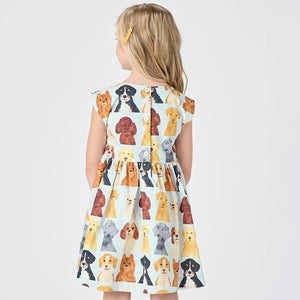 Pink Chicken - Girls Adaline Dress - Light Blue Watercolor Dogs