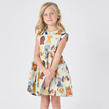 Load image into Gallery viewer, Pink Chicken - Girls Adaline Dress - Light Blue Watercolor Dogs