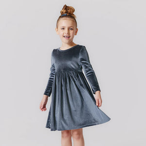 Pink Chicken - Girls Velour Steph Dress - Gray