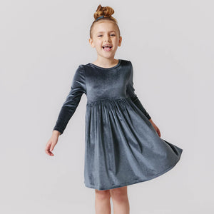 Pink Chicken - Girls Velour Steph Dress - Gray