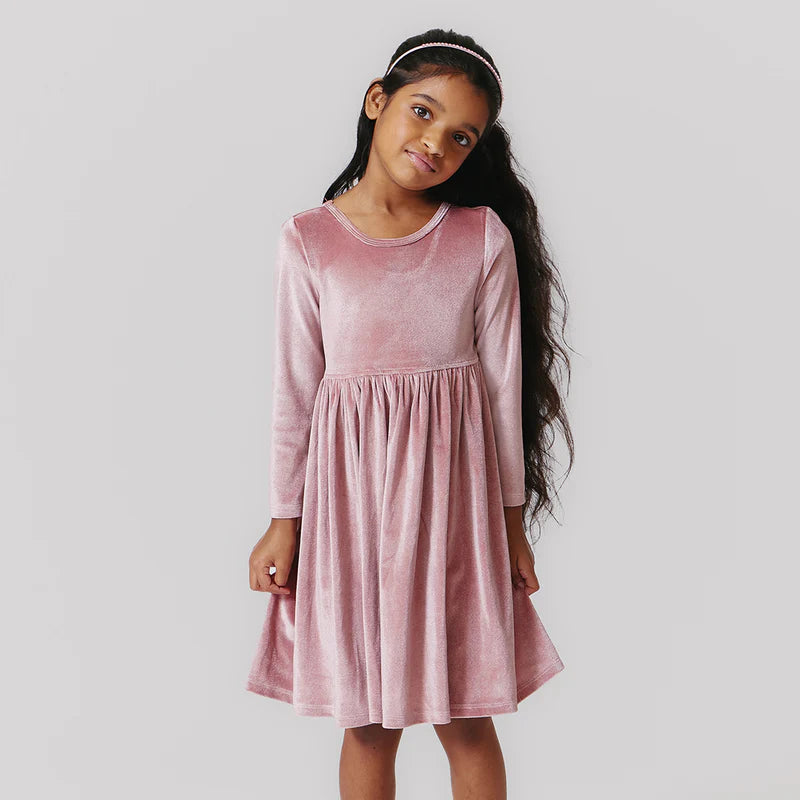 Pink Chicken - Girls Velour Steph Dress - Mauve