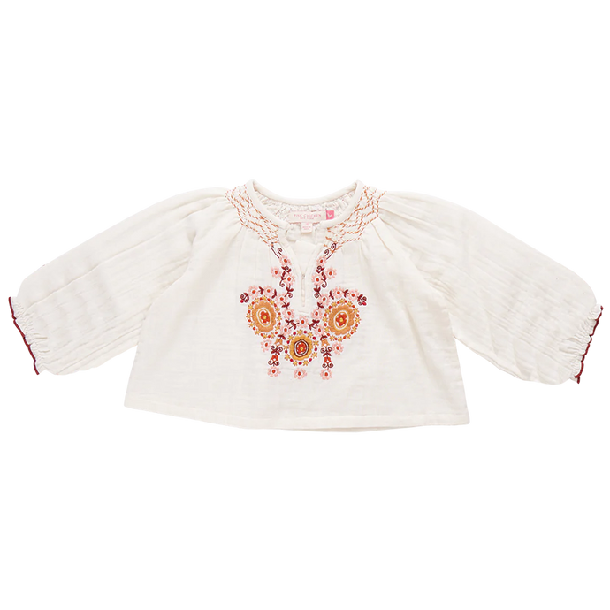 Pink Chicken - Girls Ava Top - Harvest Embroidery