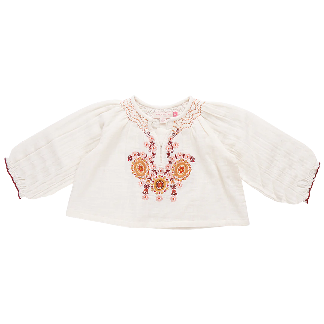 Pink Chicken - Girls Ava Top - Harvest Embroidery