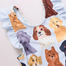 Load image into Gallery viewer, Pink Chicken - Girls Liv Suit - Light Blue Watercolor Dogs