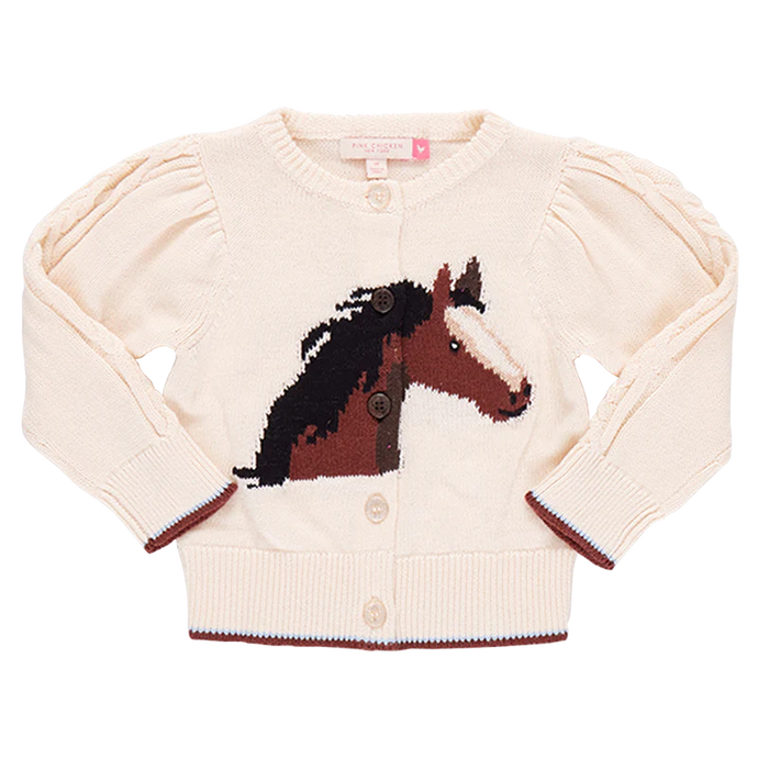 Pink Chicken - Girls Cable Constance Sweater - Wild Horse