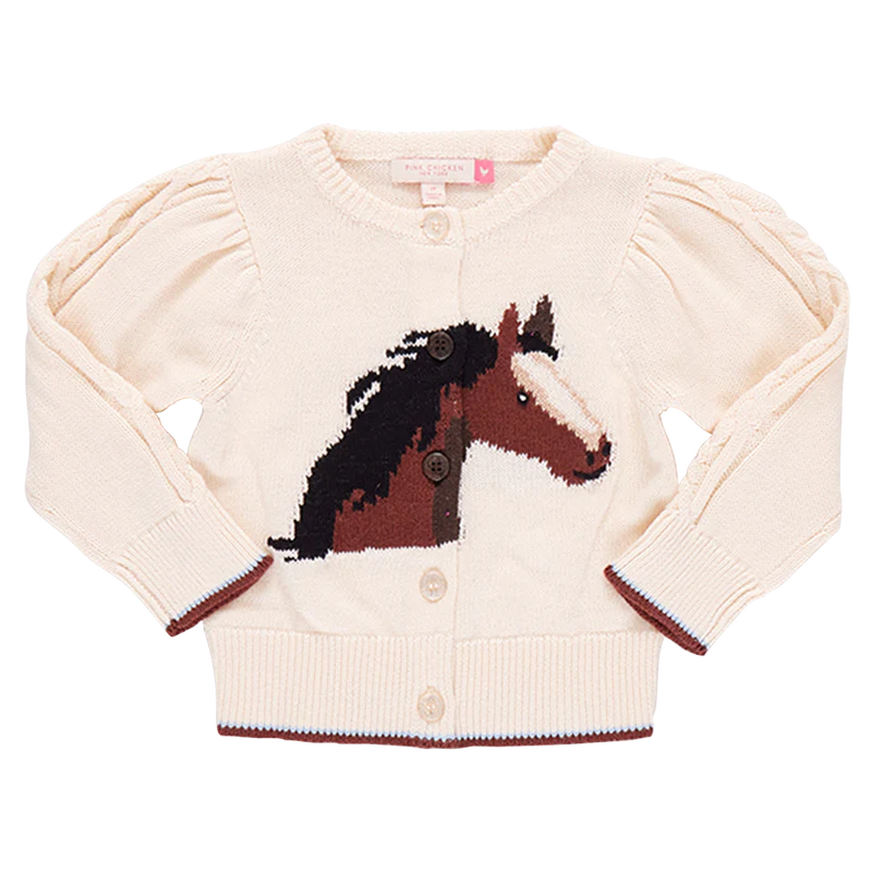 Pink Chicken - Girls Cable Constance Sweater - Wild Horse