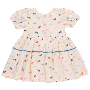 Pink Chicken - Girls Charlie Dress - Multi Tiny Horses