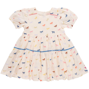 Pink Chicken - Girls Charlie Dress - Multi Tiny Horses