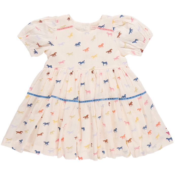 Pink Chicken - Girls Charlie Dress - Multi Tiny Horses