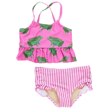 Load image into Gallery viewer, Pink Chicken - Girls Joy Tankini - Magenta Pink Frogs
